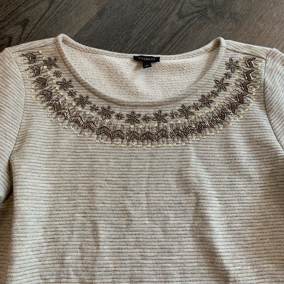 Talbots beaded snd sequin beck  sweatshirt with gold n m stall UC stripes‎ - Picture 1 of 6